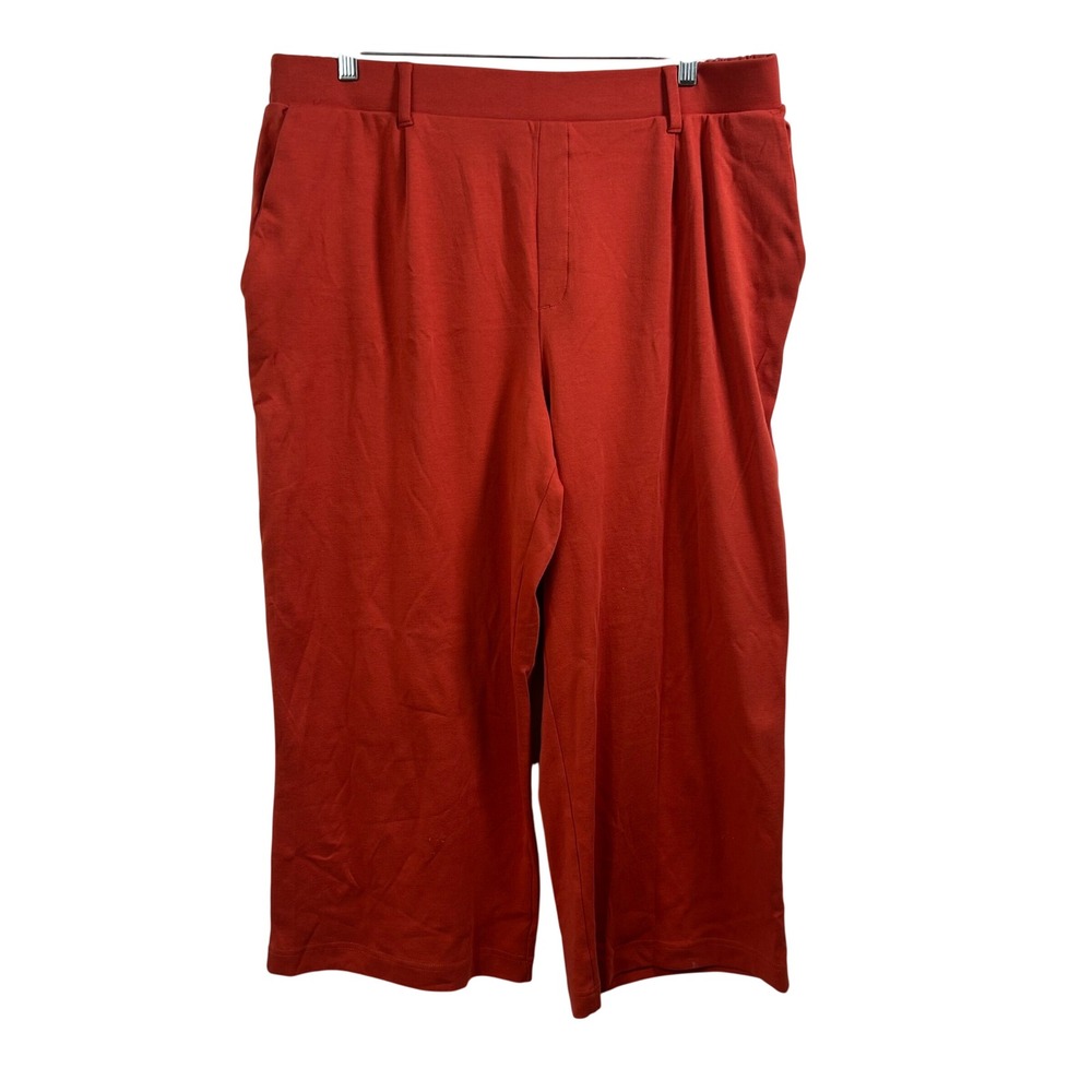Lands End Womens XL 18 Orange Red Cotton Wide Leg Cropped Pants Elastic Back